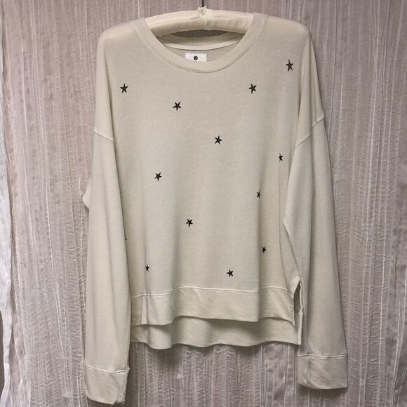 Anthropologie S Sundry Ivory Knit Crewneck Sweatshirt Stars Hearts - Picture 1 of 15